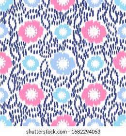 Seamless abstract ikat pattern with the image of floral ornament.
