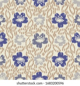 Seamless abstract ikat pattern with the image of floral ornament.
