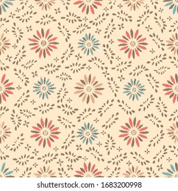 Seamless abstract ikat pattern with the image of floral ornament.
