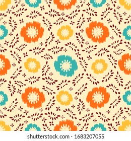 Seamless abstract ikat pattern with the image of floral ornament.
