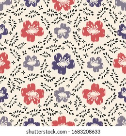 Seamless abstract ikat pattern with the image of floral ornament.
