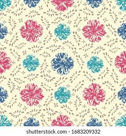 Seamless abstract ikat pattern with the image of floral ornament.
