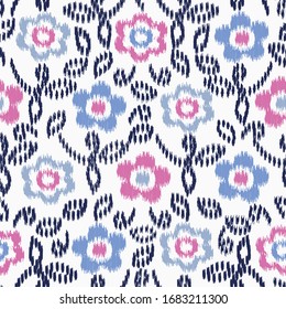 Seamless abstract ikat pattern with the image of floral ornament.
