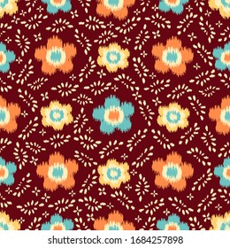 Seamless abstract ikat pattern with the image of floral ornament.
