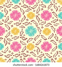 Patrón abstracto de ikat sin inconvenientes con la imagen de adorno floral.
