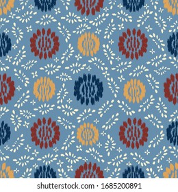Seamless abstract ikat pattern with the image of floral ornament.