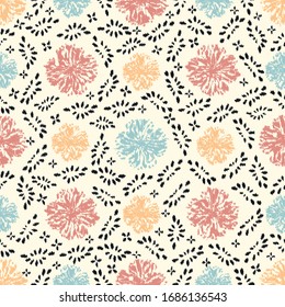 Patrón abstracto de ikat sin inconvenientes con la imagen de adorno floral.
