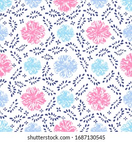 Seamless abstract ikat pattern with the image of floral ornament.
