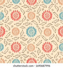 Patrón abstracto de ikat sin inconvenientes con la imagen de adorno floral.

