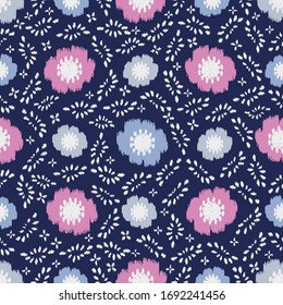 Patrón abstracto de ikat sin inconvenientes con la imagen de adorno floral.
