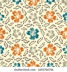 Seamless abstract ikat pattern with the image of floral ornament.
