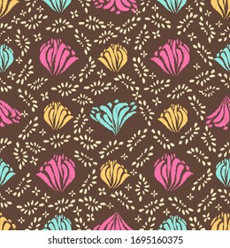 Seamless abstract ikat pattern with the image of floral ornament.

