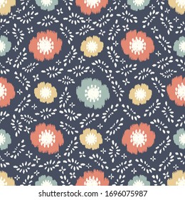 Seamless abstract ikat pattern with the image of floral ornament.
