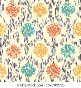 Patrón abstracto de ikat sin inconvenientes con la imagen de adorno floral.
