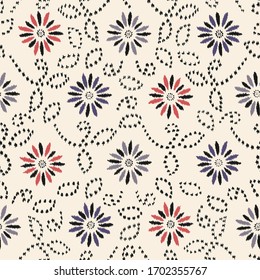 Seamless abstract ikat pattern with the image of floral ornament.
