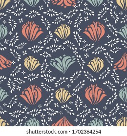 Seamless abstract ikat pattern with the image of floral ornament.
