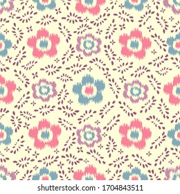 Seamless abstract ikat pattern with the image of floral ornament.
