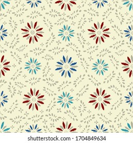 Patrón abstracto de ikat sin inconvenientes con la imagen de adorno floral.
