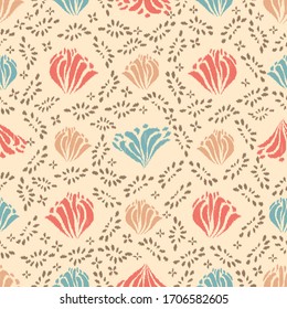 Patrón abstracto de ikat sin inconvenientes con la imagen de adorno floral.
