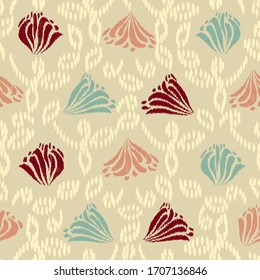 Seamless abstract ikat pattern with the image of floral ornament.
