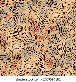 Seamless abstract ikat pattern with the image of floral ornament.
