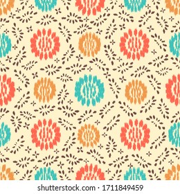Seamless abstract ikat pattern with the image of floral ornament.
