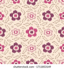 Patrón abstracto de ikat sin inconvenientes con la imagen de adorno floral.
