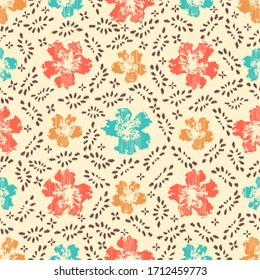 Seamless abstract ikat pattern with the image of floral ornament.
