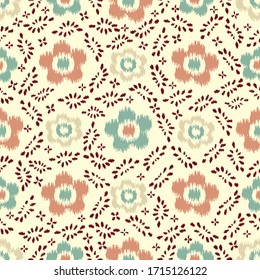 Seamless abstract ikat pattern with the image of floral ornament.
