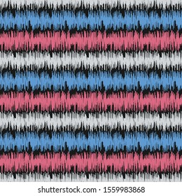 Seamless abstract ikat pattern with multicolored stripes.
