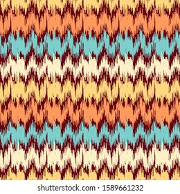 Seamless abstract ikat pattern with multicolored stripes.

