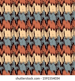 Seamless abstract ikat pattern with multicolored stripes.
