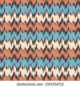 Seamless abstract ikat pattern with multicolored stripes.
