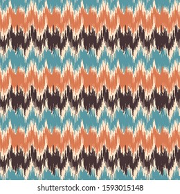 Seamless abstract ikat pattern with multicolored stripes.
