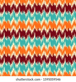 Seamless abstract ikat pattern with multicolored stripes.
