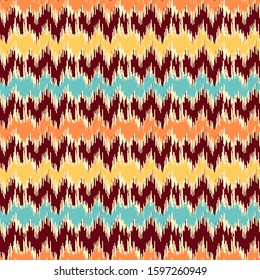 Seamless abstract ikat pattern with multicolored stripes.
