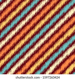 Seamless abstract ikat pattern with multicolored stripes.
