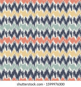 Seamless abstract ikat pattern with multicolored stripes.
