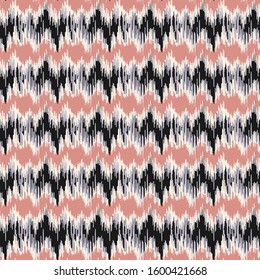 Seamless abstract ikat pattern with multicolored stripes.

