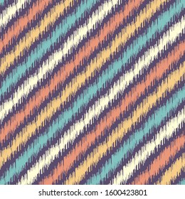 Seamless abstract ikat pattern with multicolored stripes.
