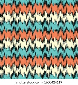 Seamless abstract ikat pattern with multicolored stripes.
