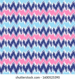 Seamless abstract ikat pattern with multicolored stripes.
