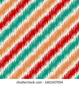 Seamless abstract ikat pattern with multicolored stripes.

