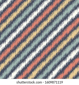 Seamless abstract ikat pattern with multicolored stripes.
