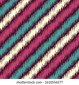 Seamless abstract ikat pattern with multicolored stripes.
