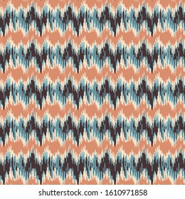 Seamless abstract ikat pattern with multicolored stripes.
