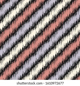 Seamless abstract ikat pattern with multicolored stripes.
