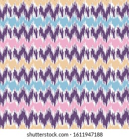 Seamless abstract ikat pattern with multicolored stripes.
