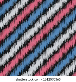 Seamless abstract ikat pattern with multicolored stripes.
