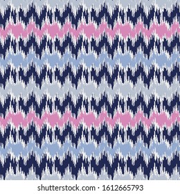 Seamless abstract ikat pattern with multicolored stripes.
